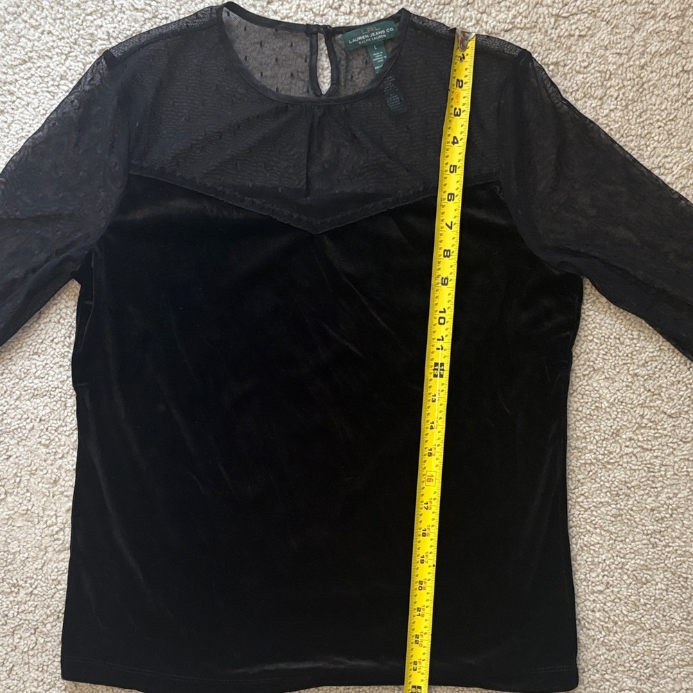 Ralph Lauren Velvet and Lace Black Sheer Sleeve Blouse - Picture 5 of 6